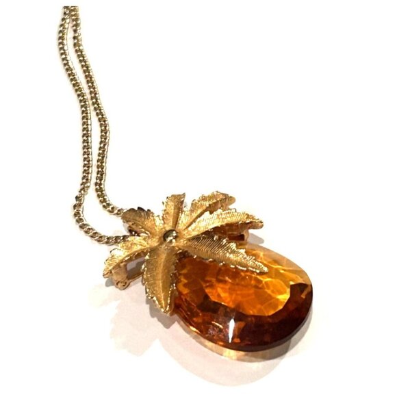 Sarah Coventry Jewelry - SARAH COVENTRY AUTUMN HAZE PINEAPPLE AMBER STONE BROOCH PENDANT NECKLACE MCM EU